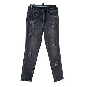 Joseph‎ Ribkoff Women's Jeans Stretch Rhinestone Stud Snake Distressed Denim 2